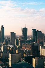 A view of a city with tall buildings