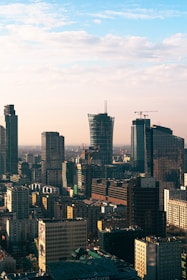 A view of a city with tall buildings