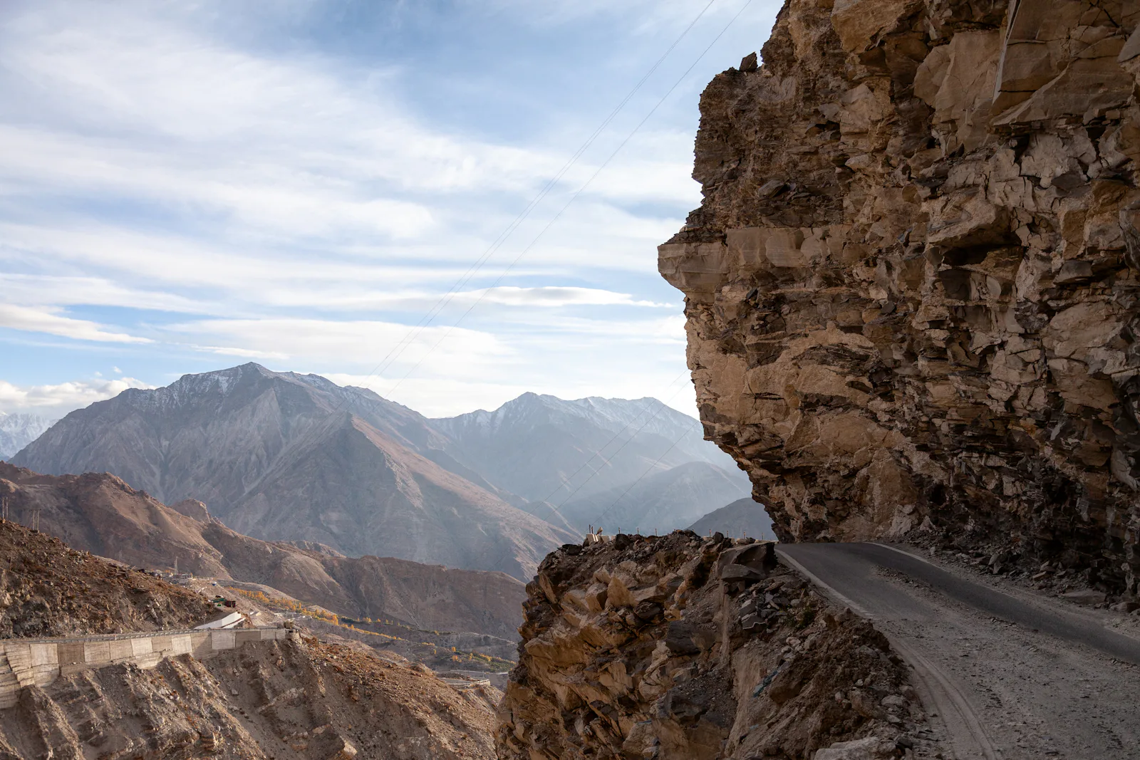 Road cut into the cliffs on the way into Spiti
