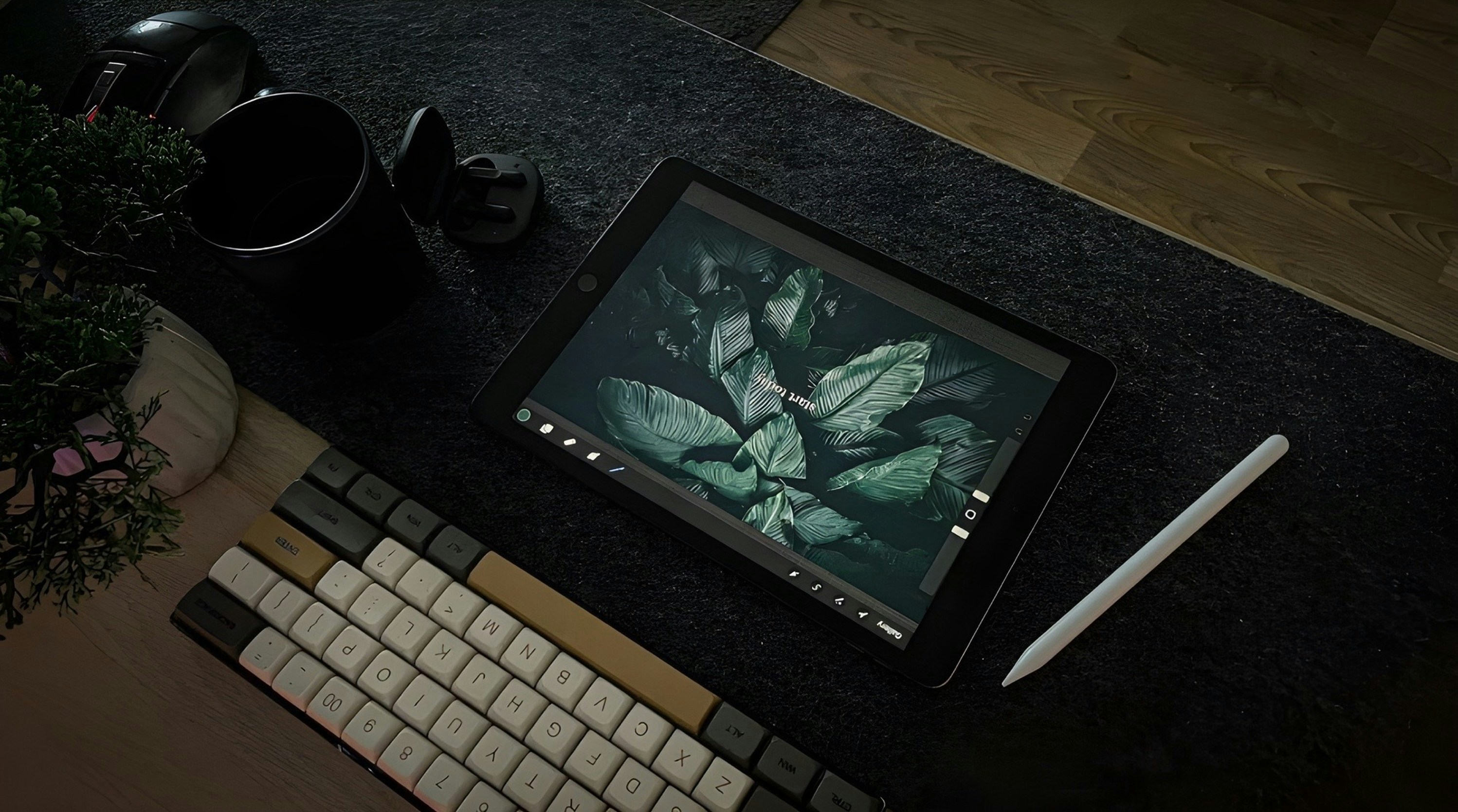 Creative digital workspace with nature