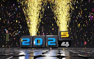 A 3D image of a number and fireworks