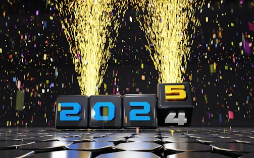 A 3D image of a number and fireworks