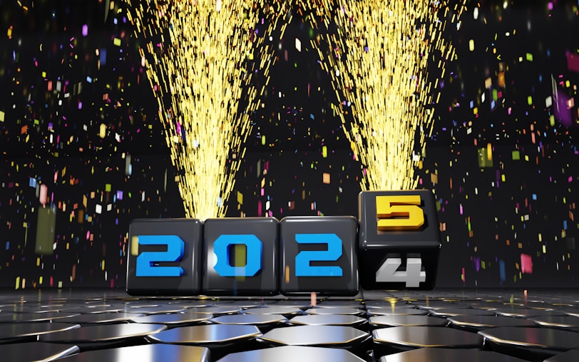 A 3D image of a number and fireworks