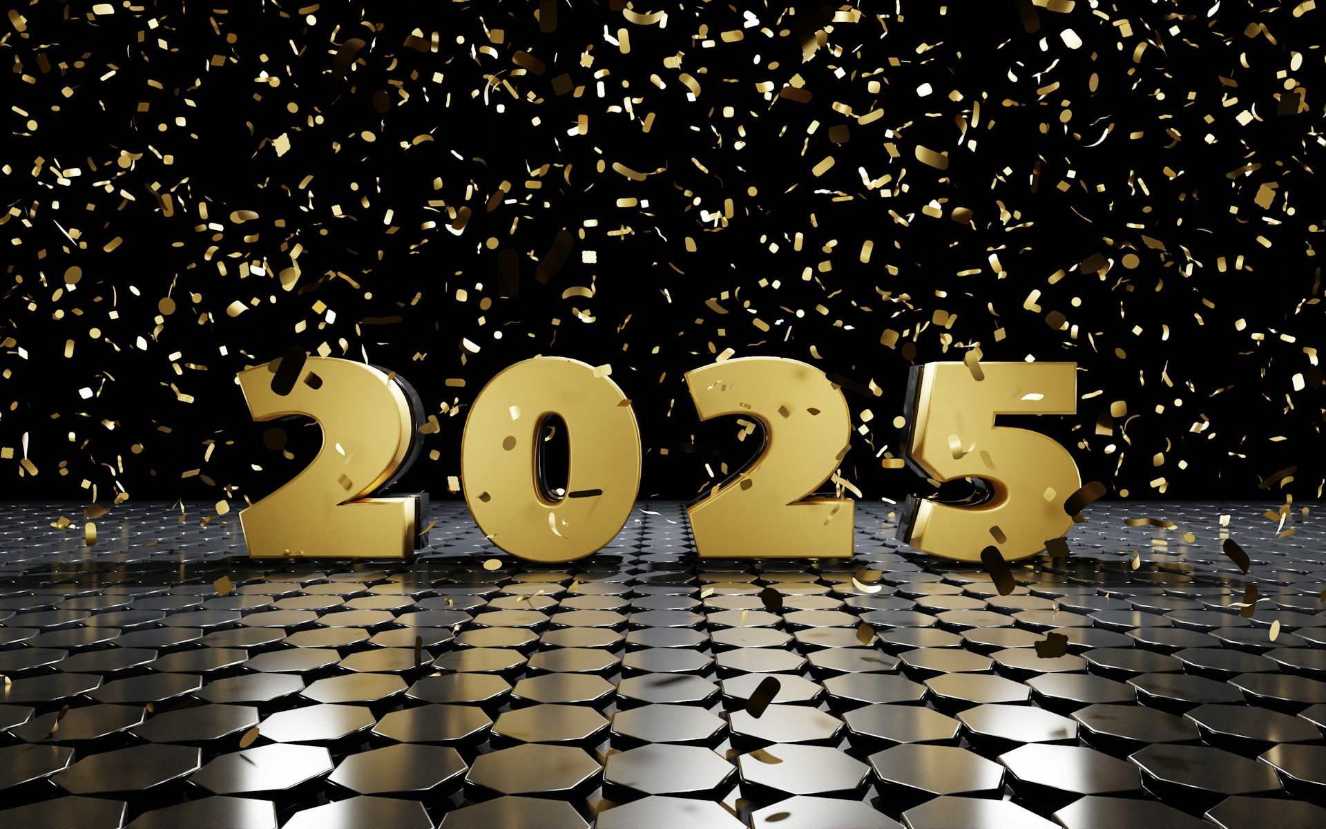 A black and gold new year background with confetti