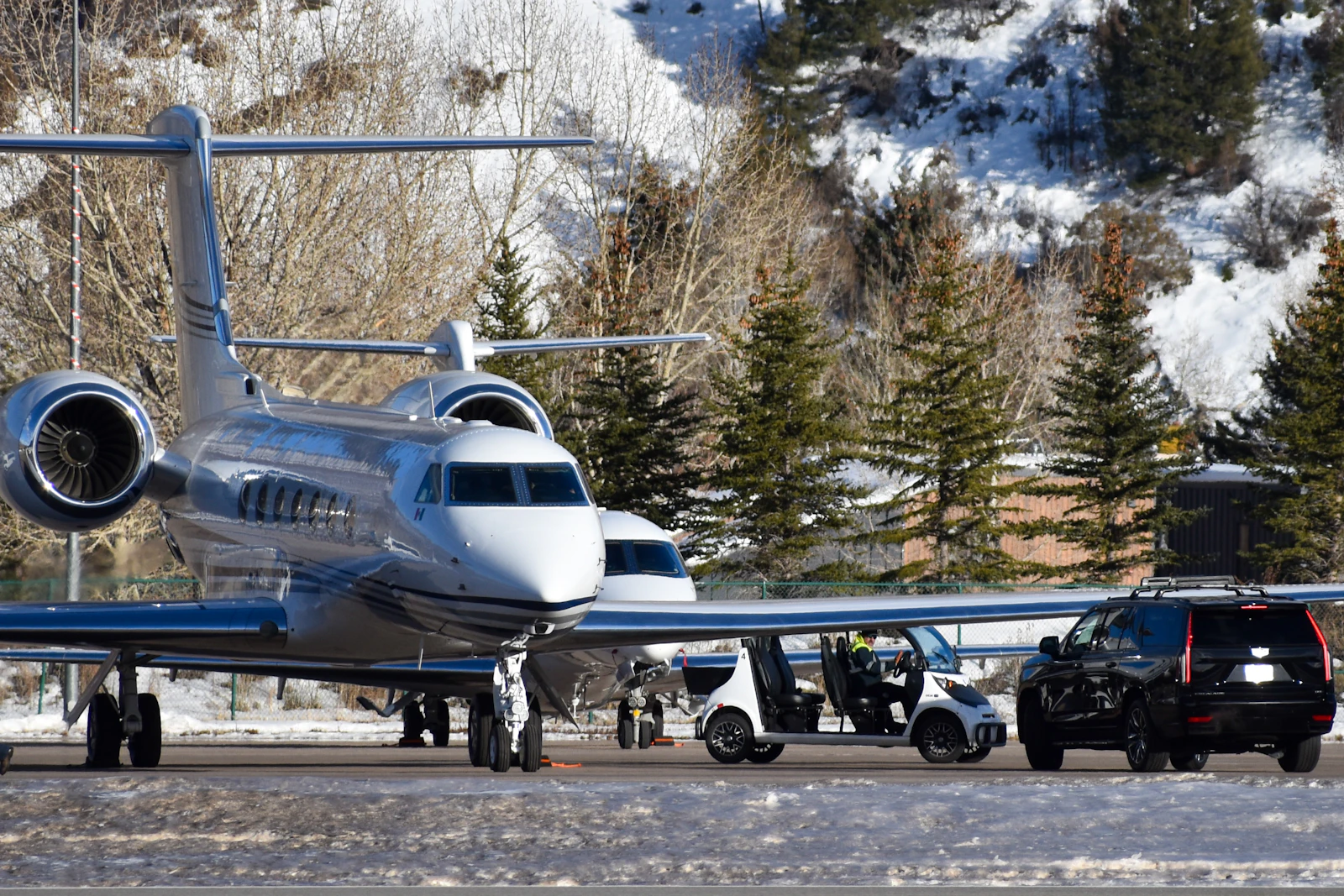 A large business jet on the ground