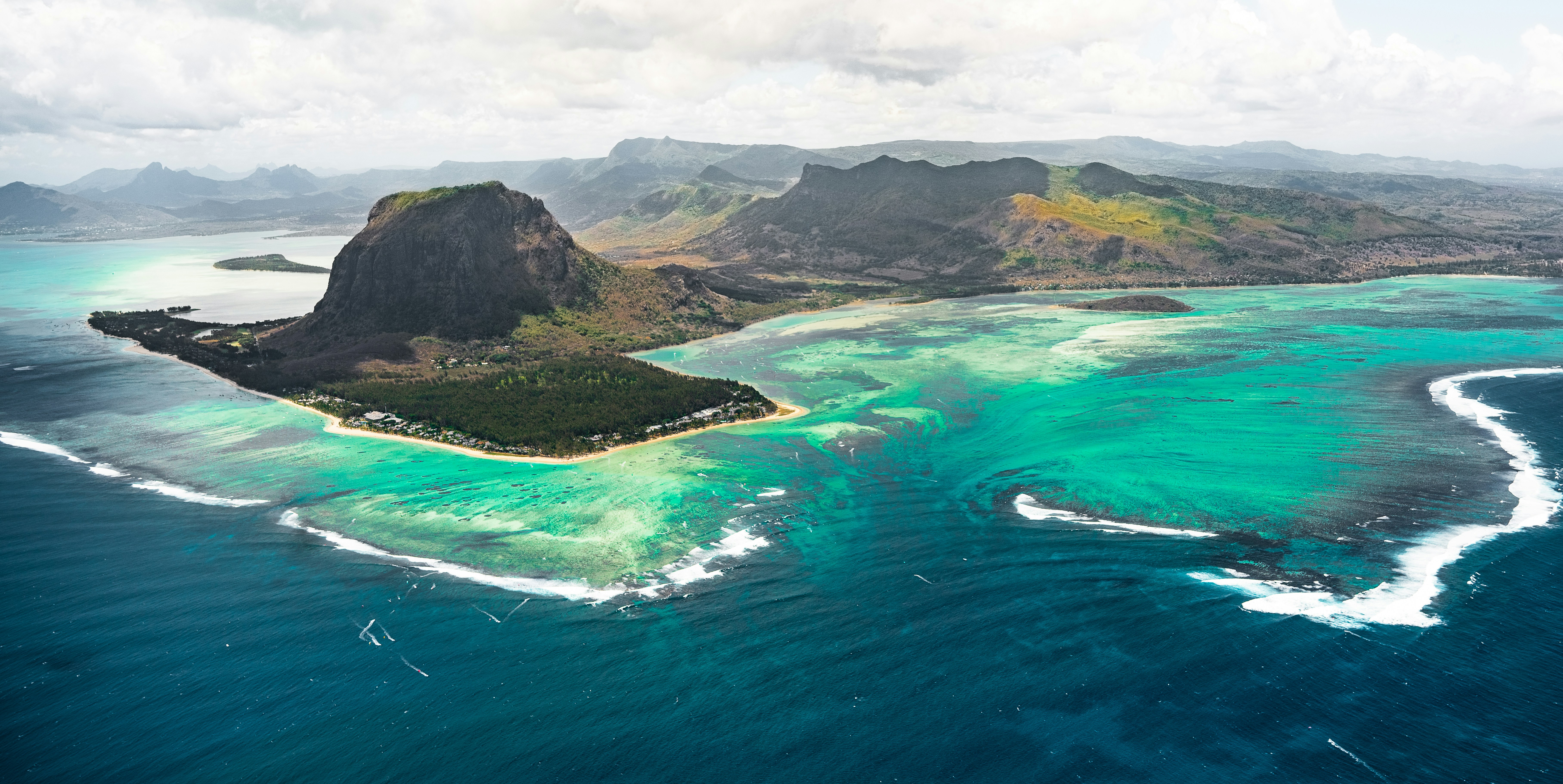 An aerial view of an island in the ocean