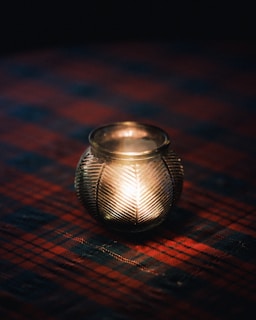 A lit candle sitting on top of a table