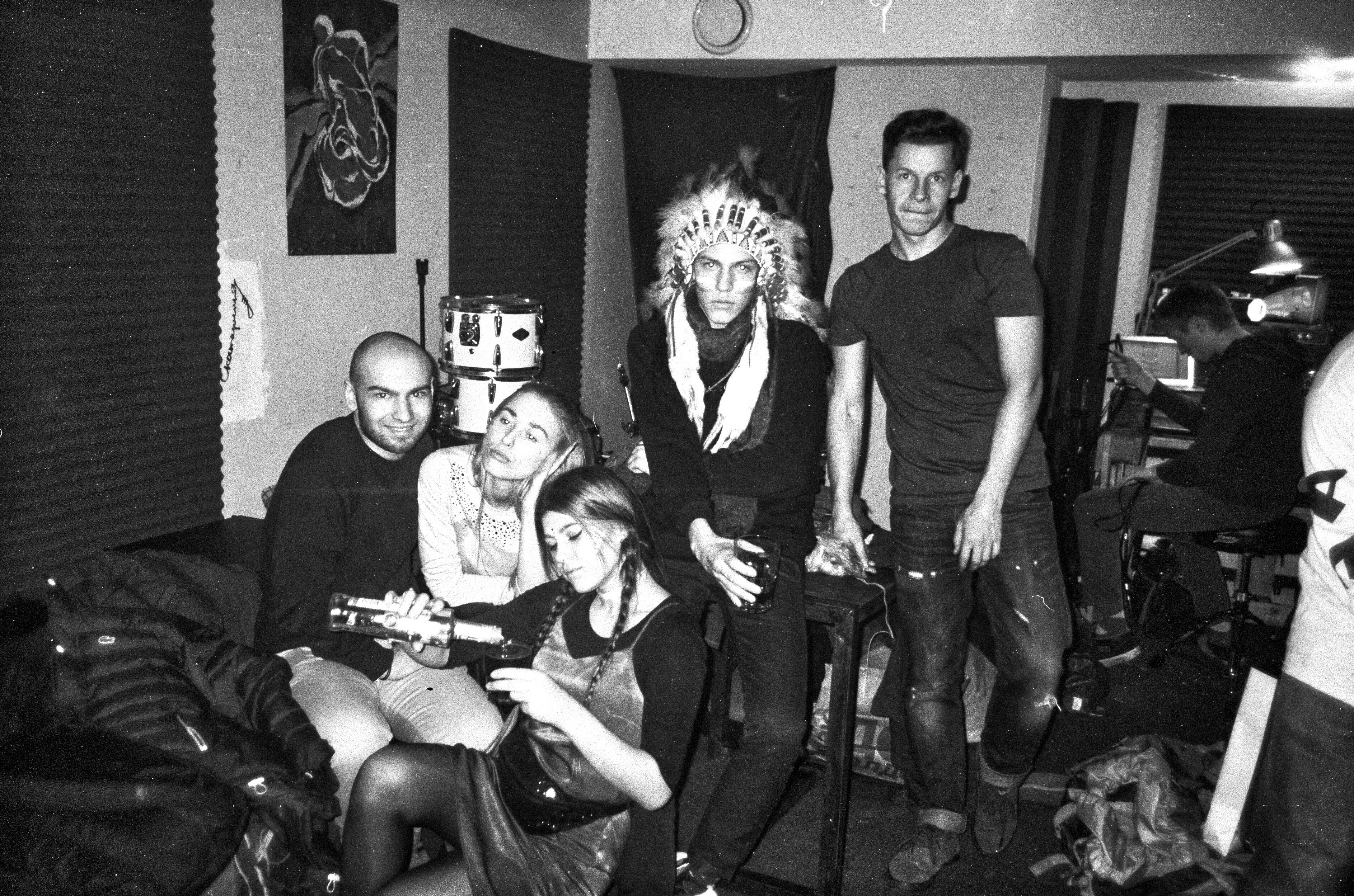 A black and white photo of a group of people