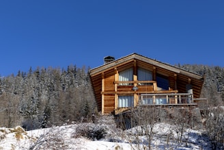 A log cabin in the middle of a snowy forest