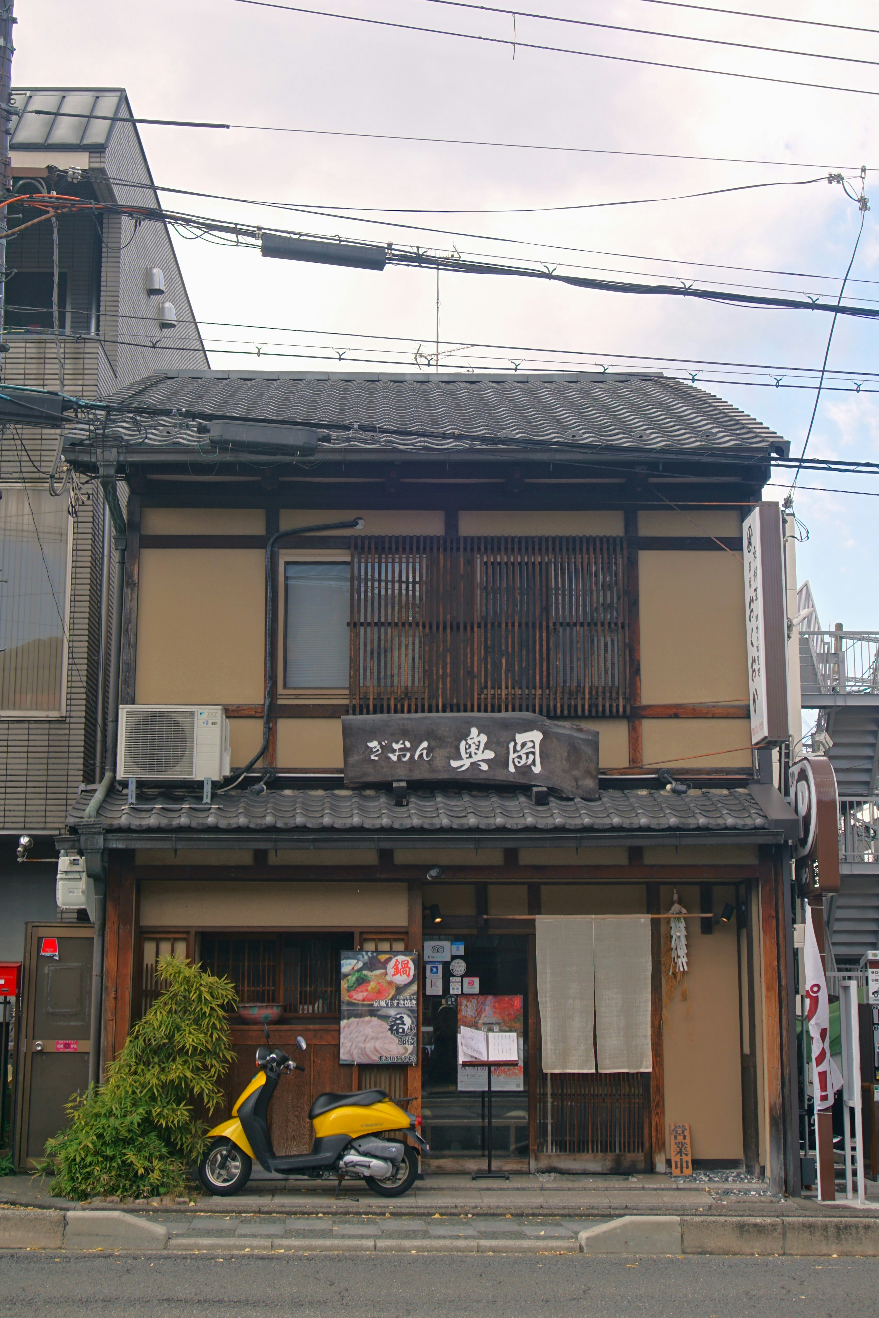 A motorcycle parked in front of a building