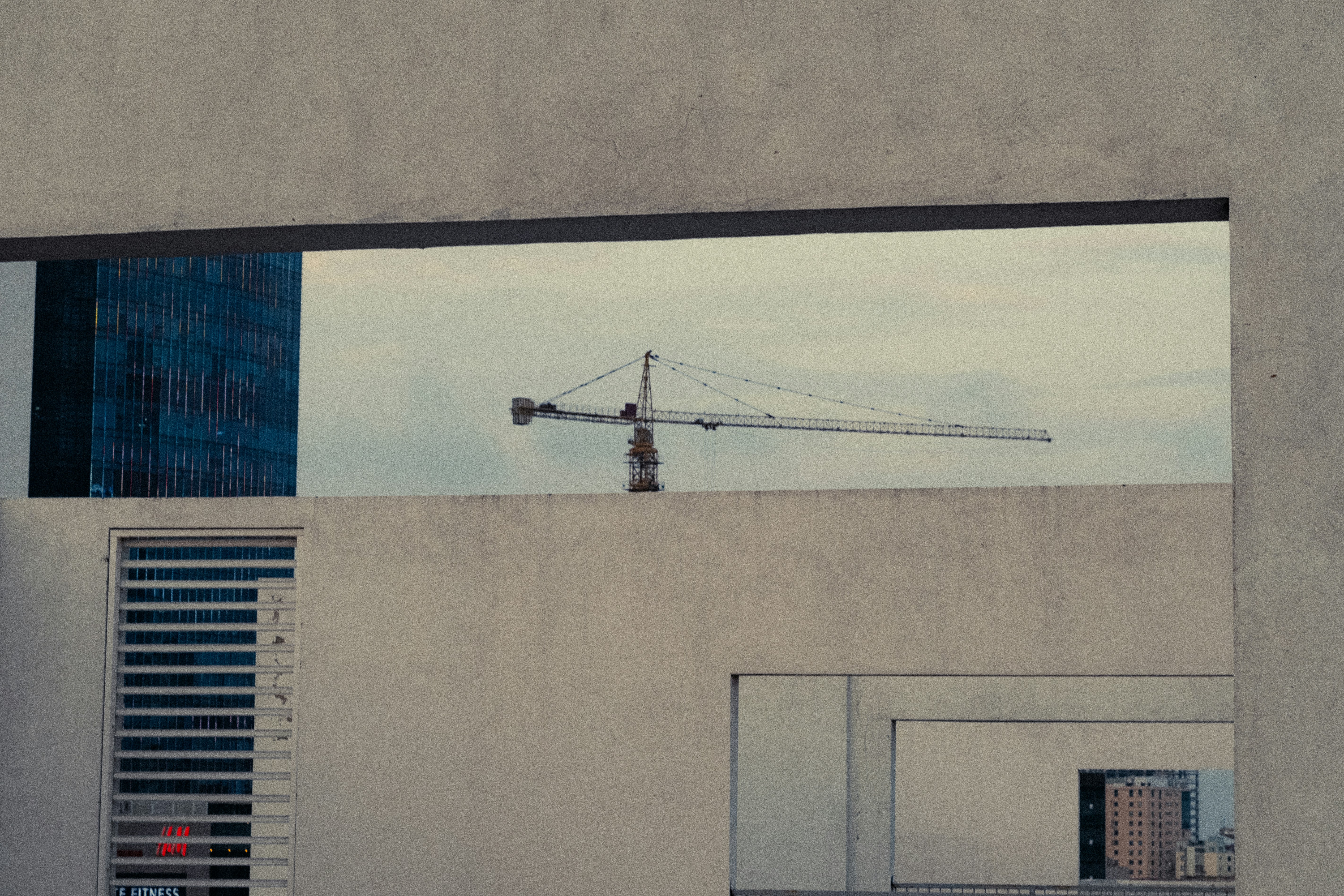 A view of a building through a window