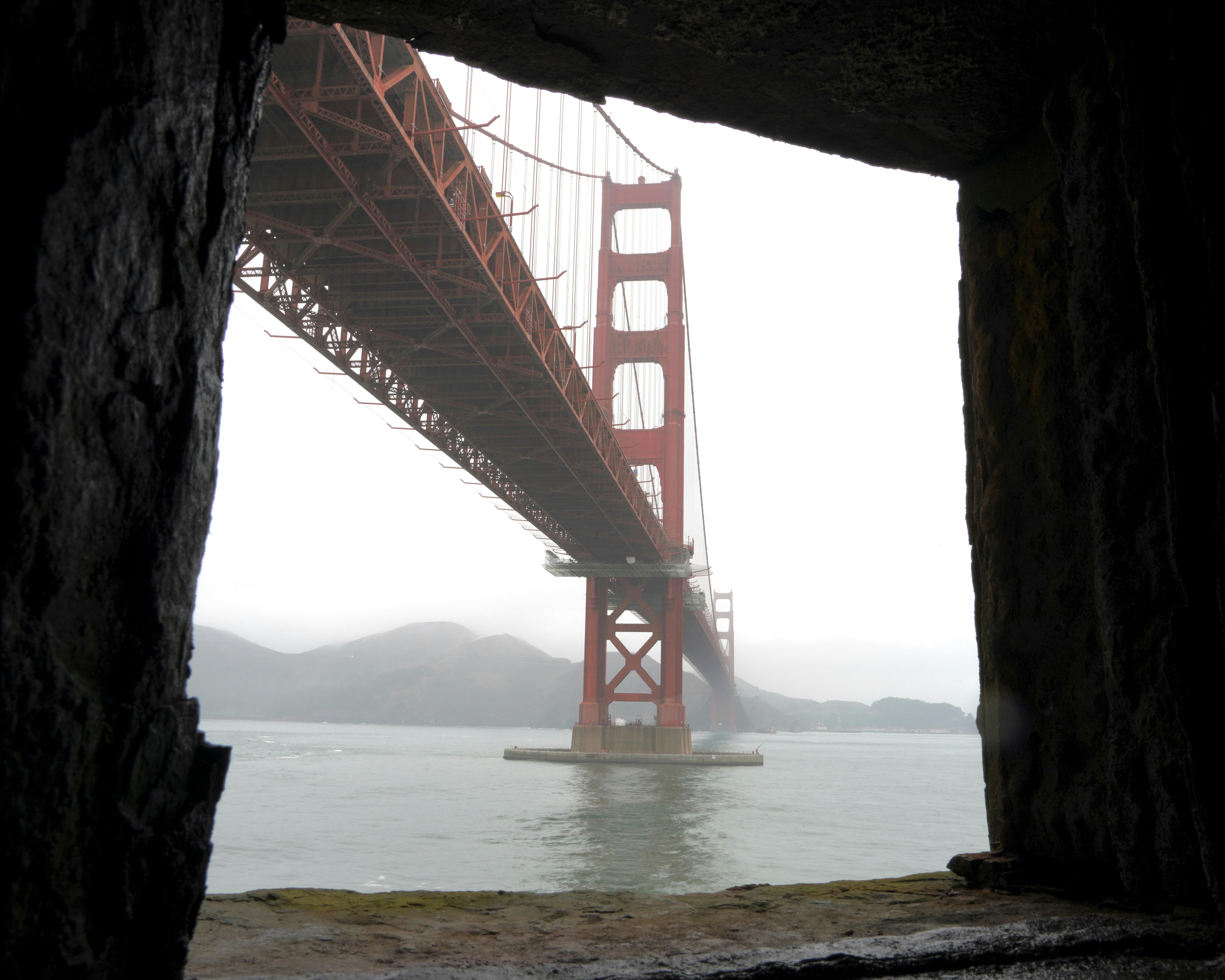 A view of the golden gate bridge through a window