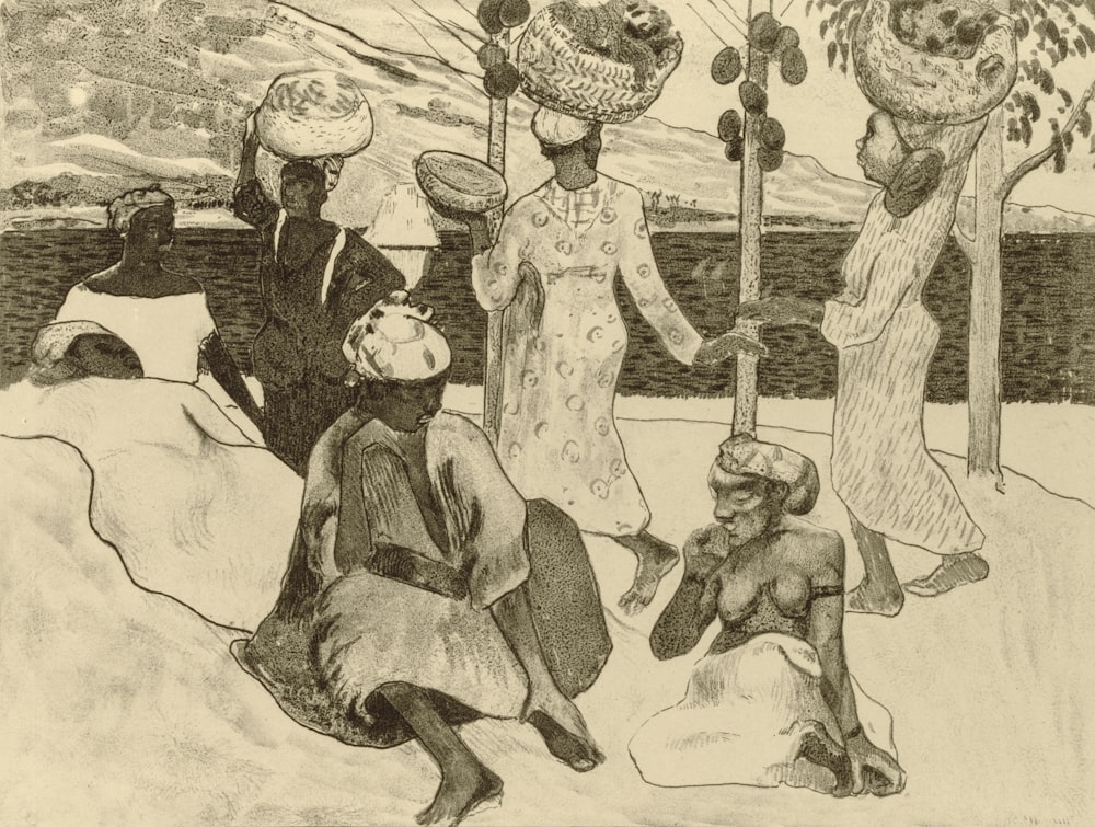 Illustration folklorique africaine — femmes portant des paniers