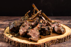 A plate of food on a wooden table
