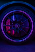 A close up of a tire on a car