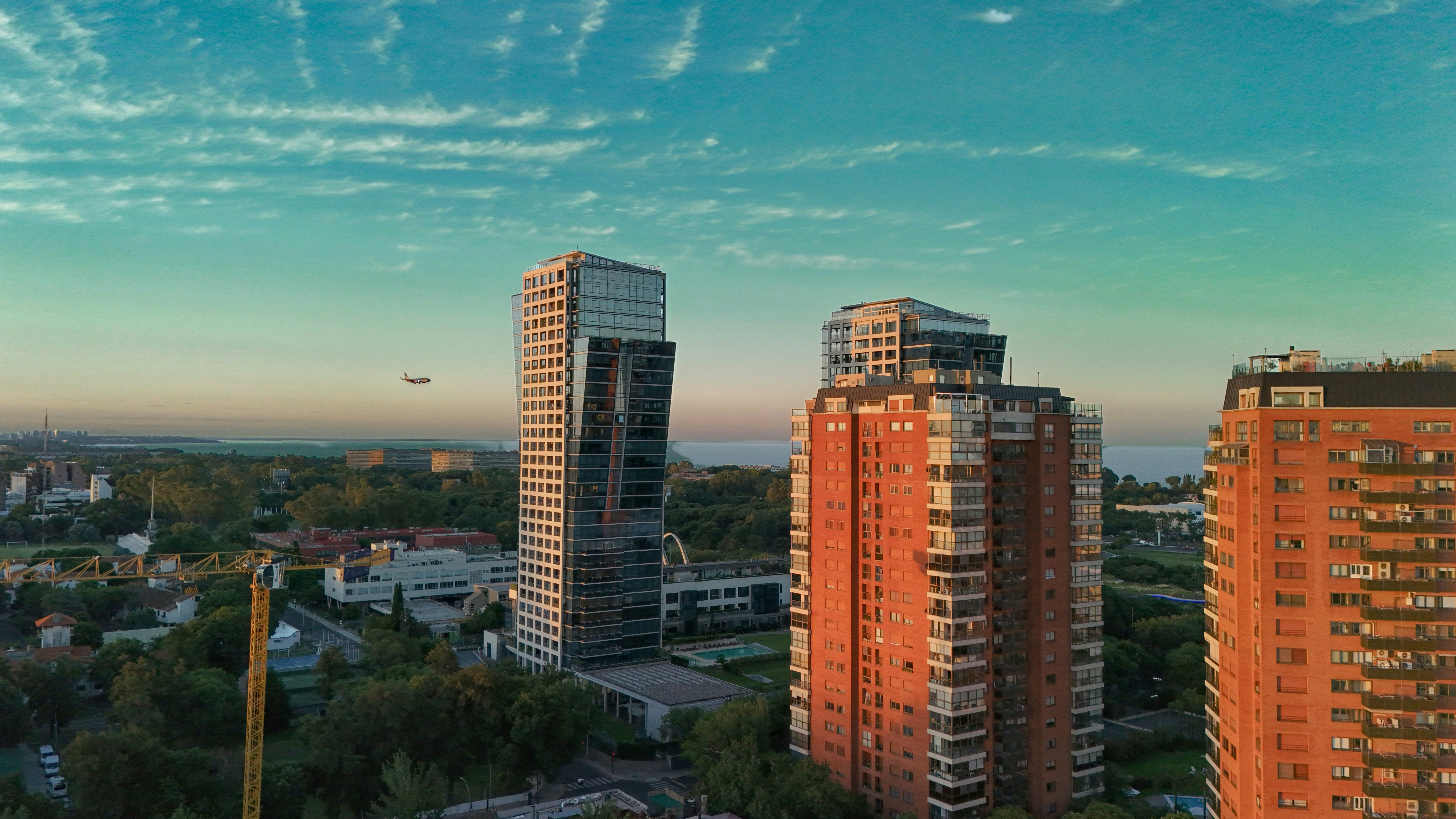 A view of a city with tall buildings