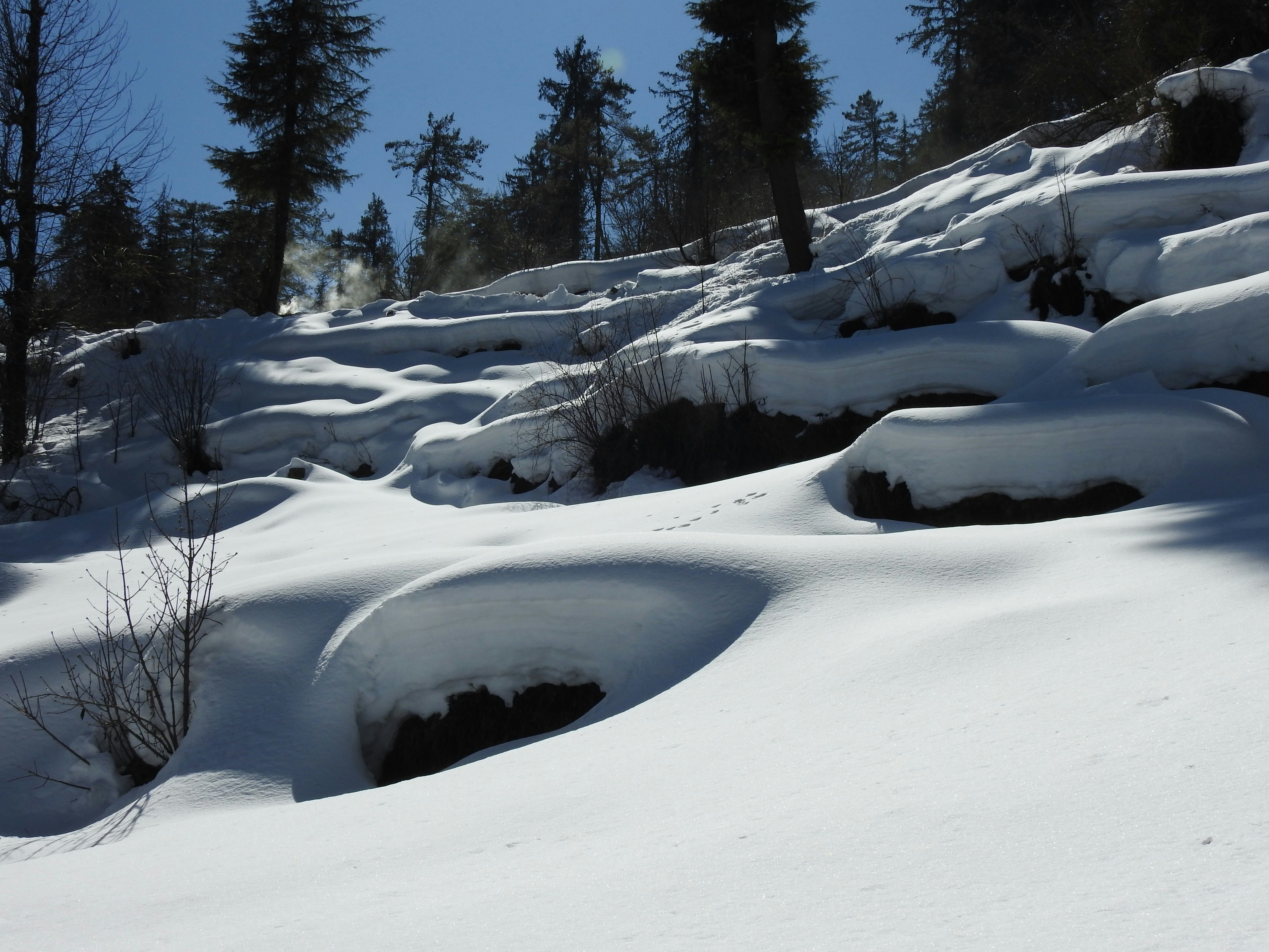 A man riding skis down a snow covered slope
