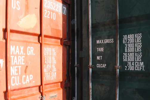 A close up of a bunch of cargo containers