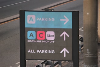 A parking sign on the side of the road, drop off zone