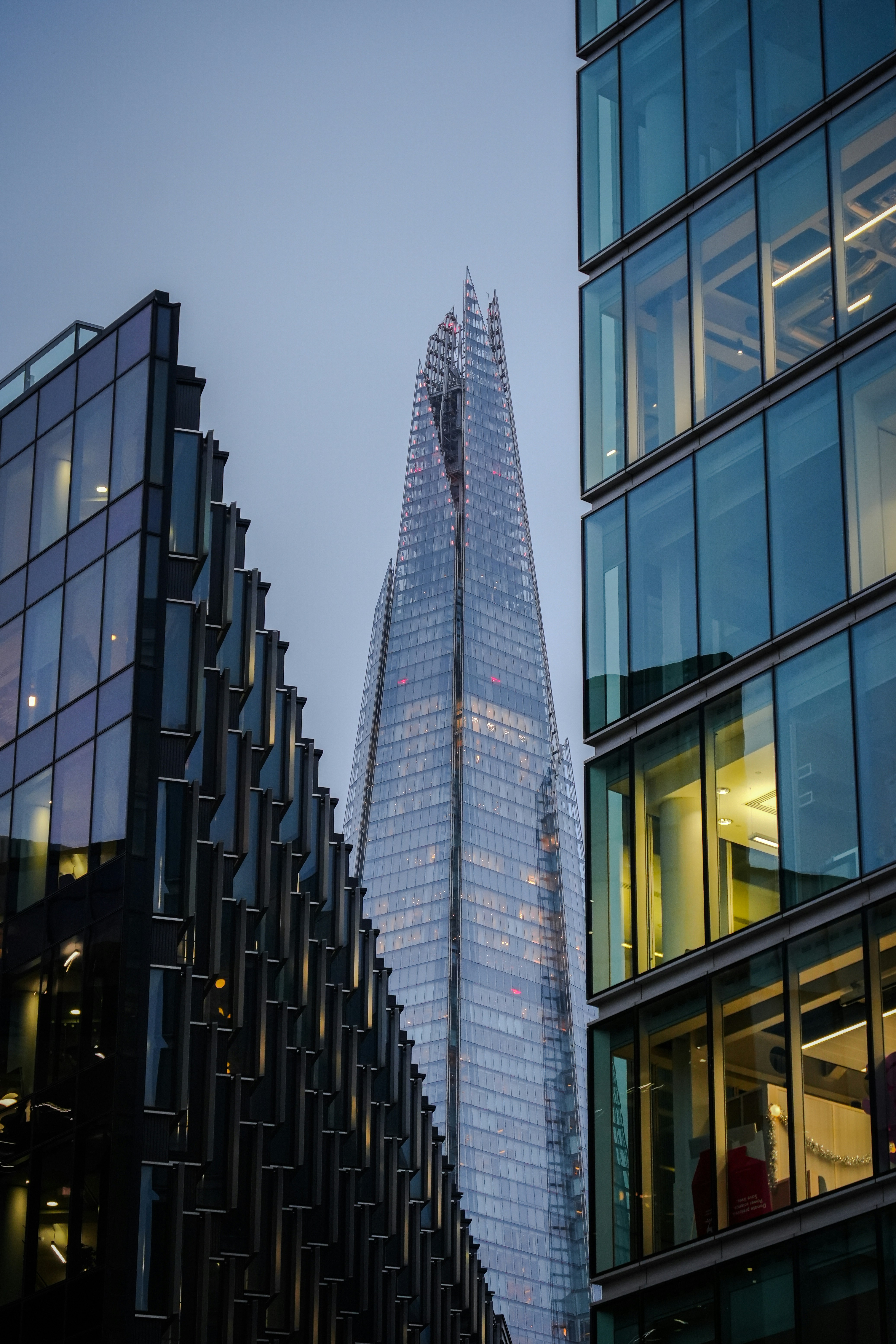 The shard of the building is lit up at night