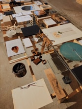 A table with many pieces of art on it