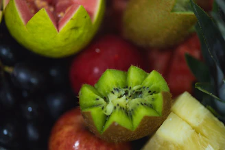 A close up of a variety of fruits