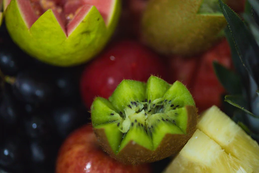A close up of a variety of fruits