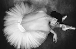 A black and white photo of a ballerina