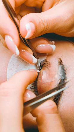 A close up of a lash extensions service