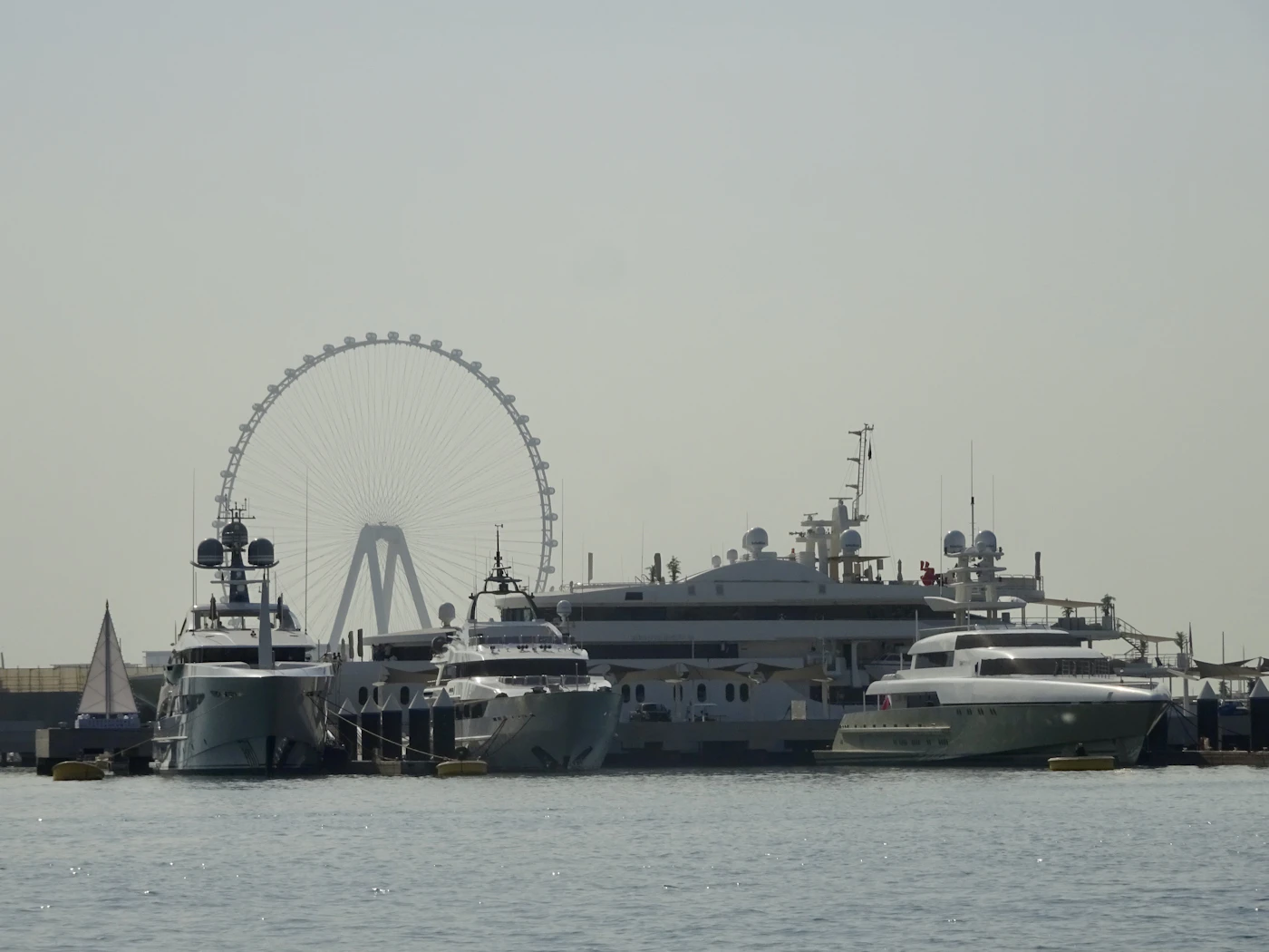Dubai Harbour yachts with Ain Dubai across the water