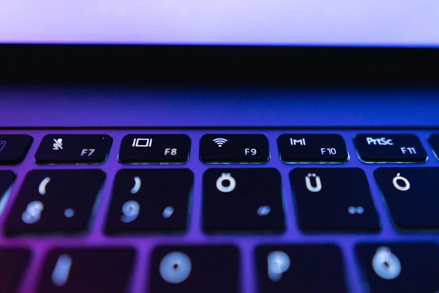 Close-up of a laptop keyboard during keyboard and touchpad service