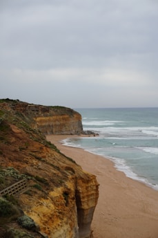 A view of a beach from a cliff