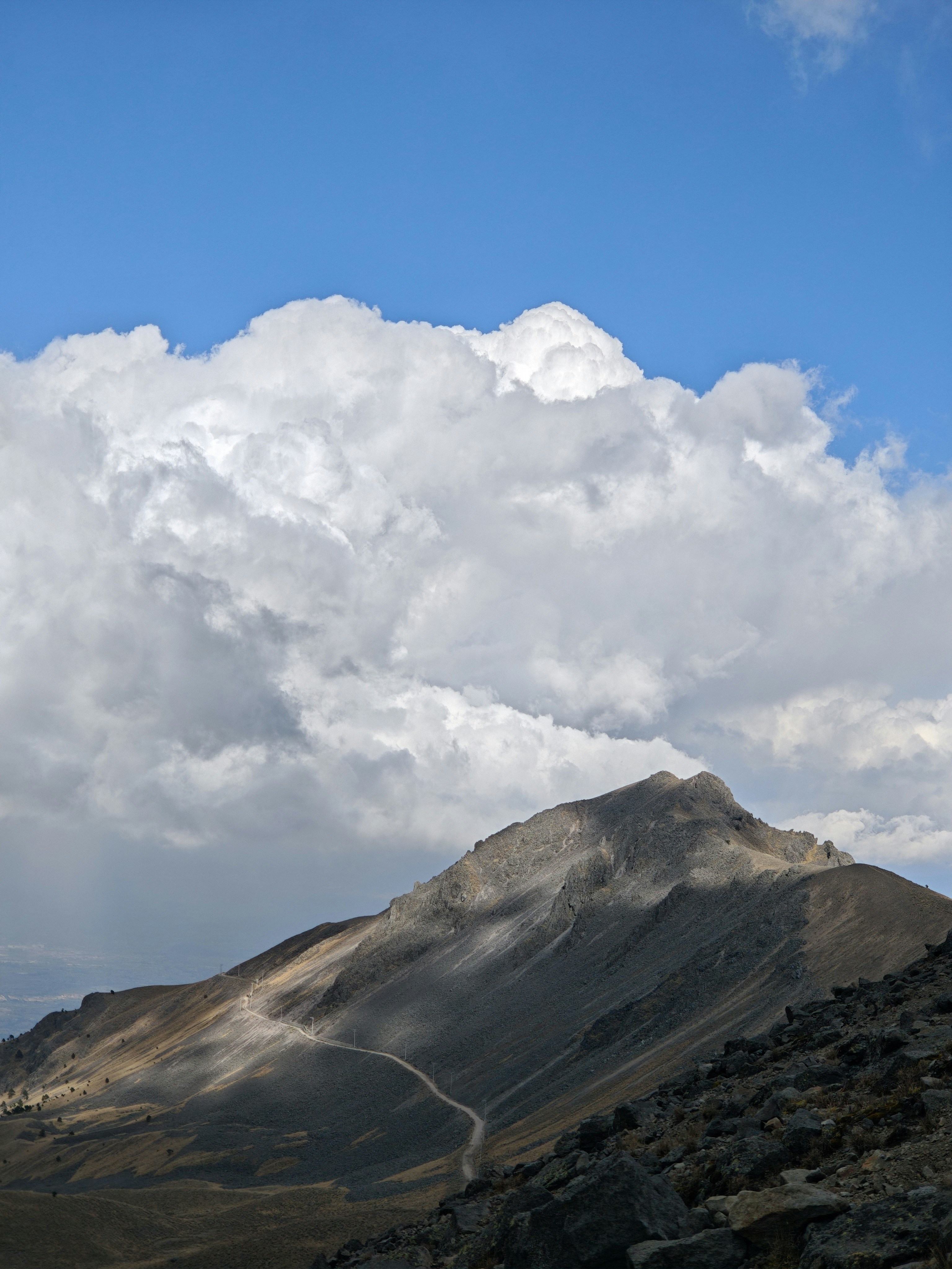 A man riding a horse on top of a mountain