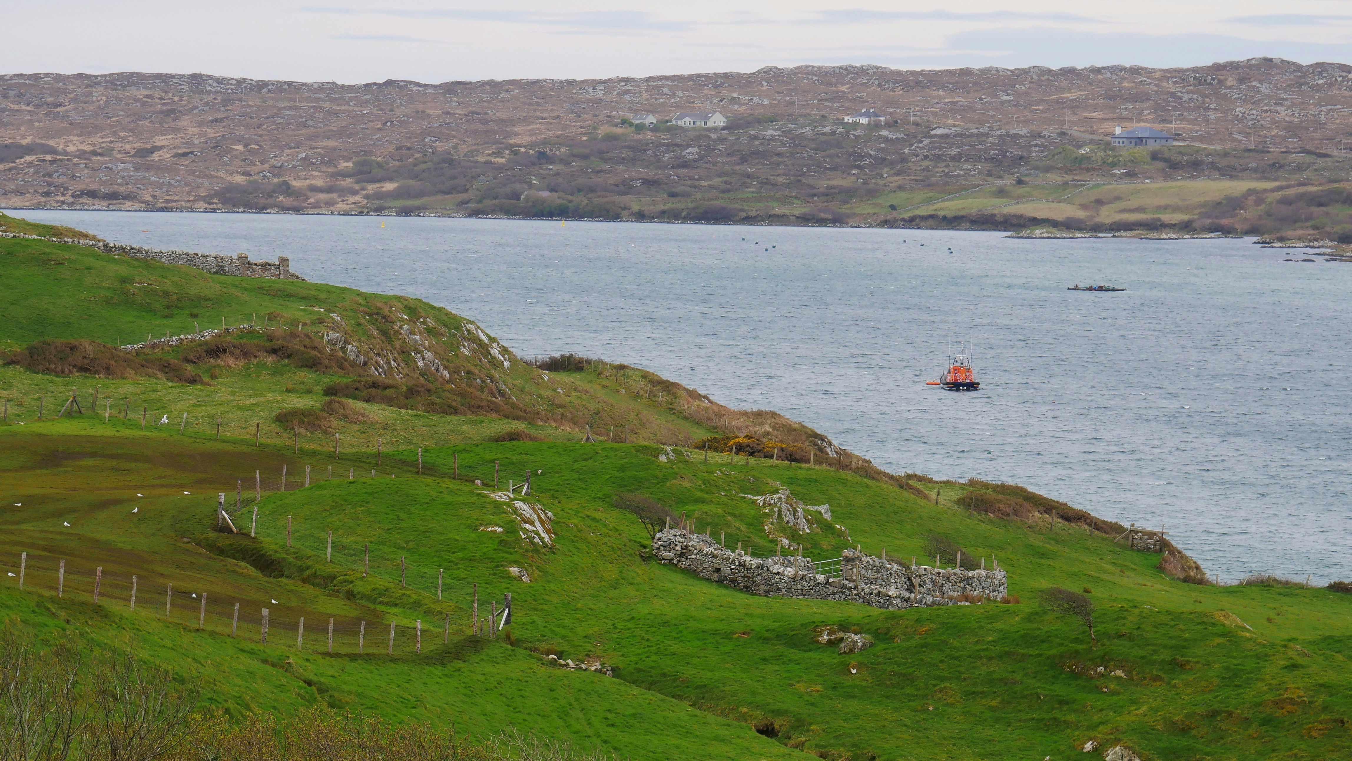 A grassy hill with a body of water in the background