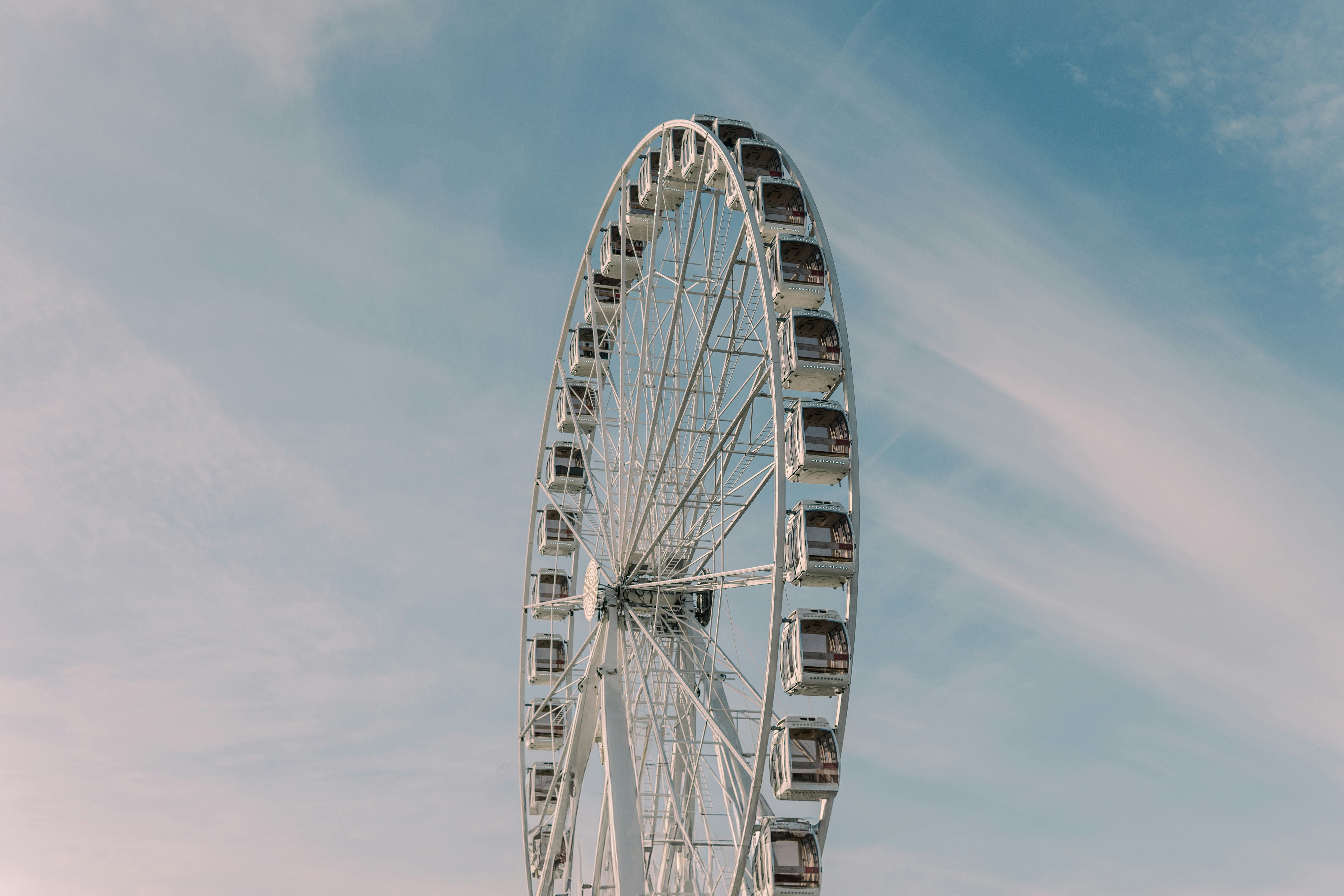 A large ferris wheel sitting on top of a lush green field