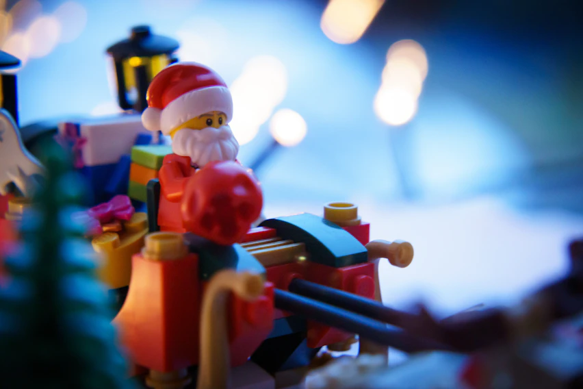 LEGO Santa minifigure on a Christmas sleigh