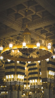A chandelier hanging from the ceiling of a building
