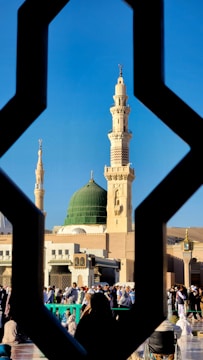 A view of a mosque through a window