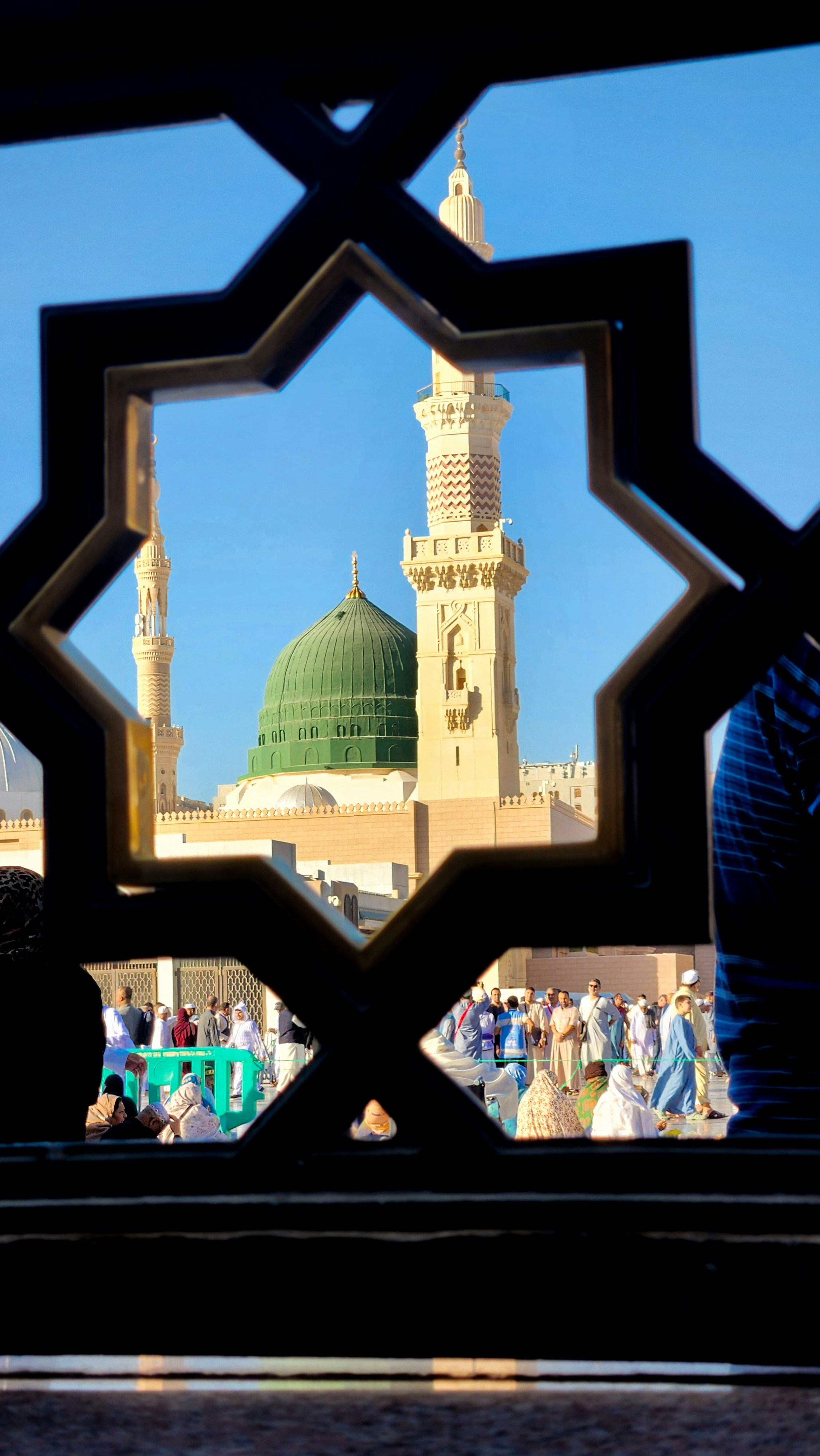 A view of a mosque through a window