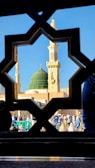 A view of a mosque through a window