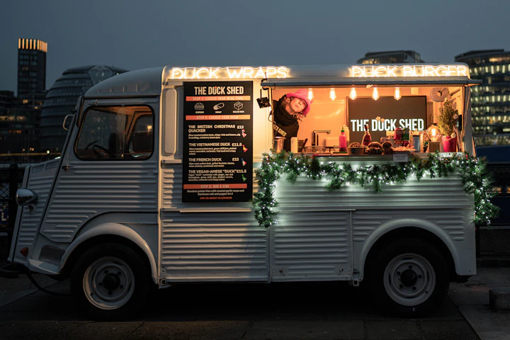 Street scene showing where the Curb food truck parks downtown