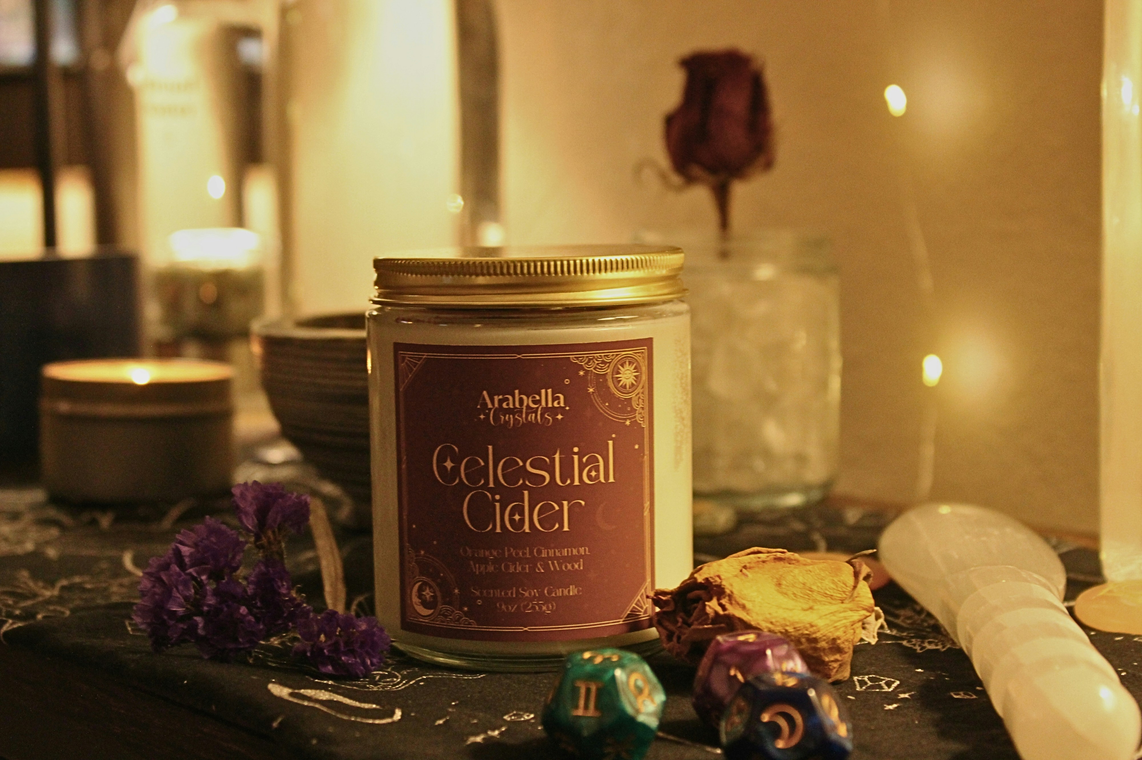 A jar of candles sitting on top of a table