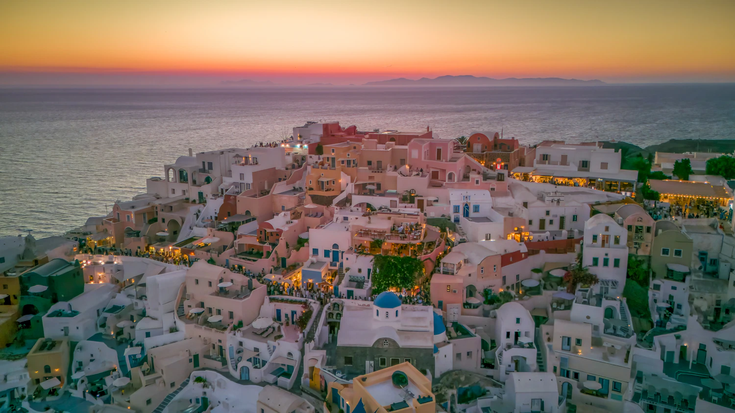 Whitewashed village of Oia overlooking the Aegean Sea in Santorini