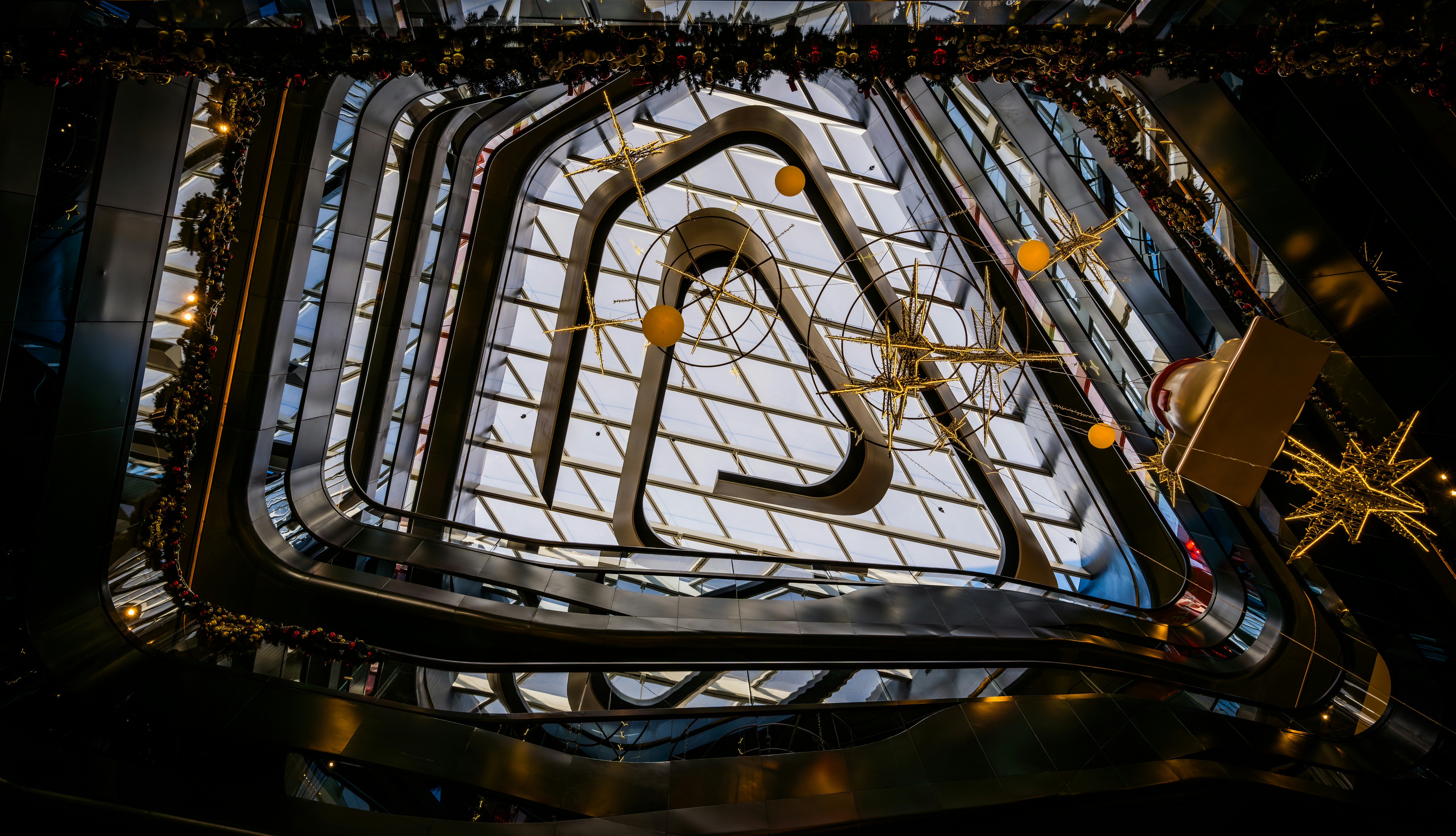 An aerial view of the inside of a building