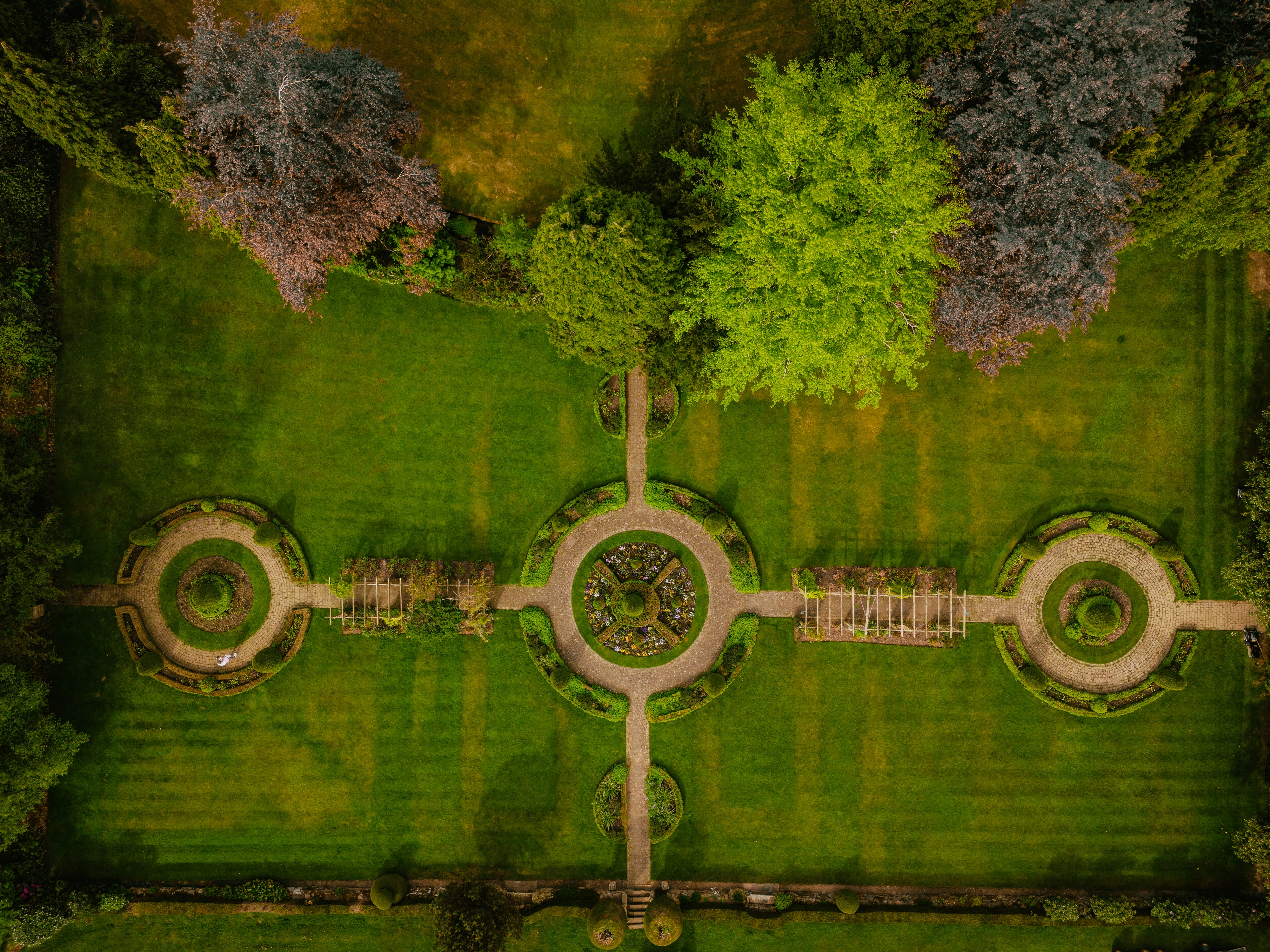 A bird's eye view of an aerial view of a park