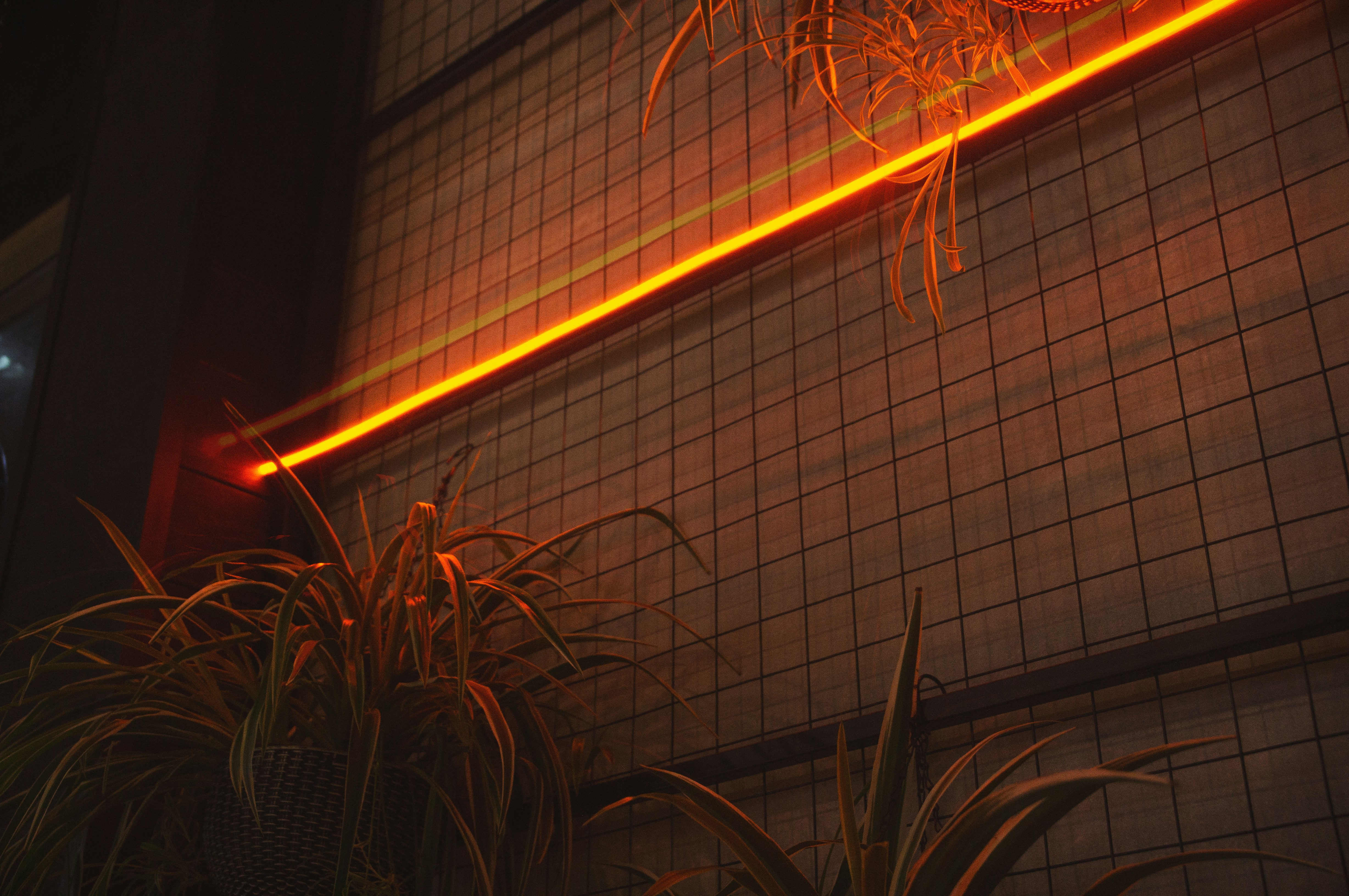 A tall building with a neon sign on the side of it