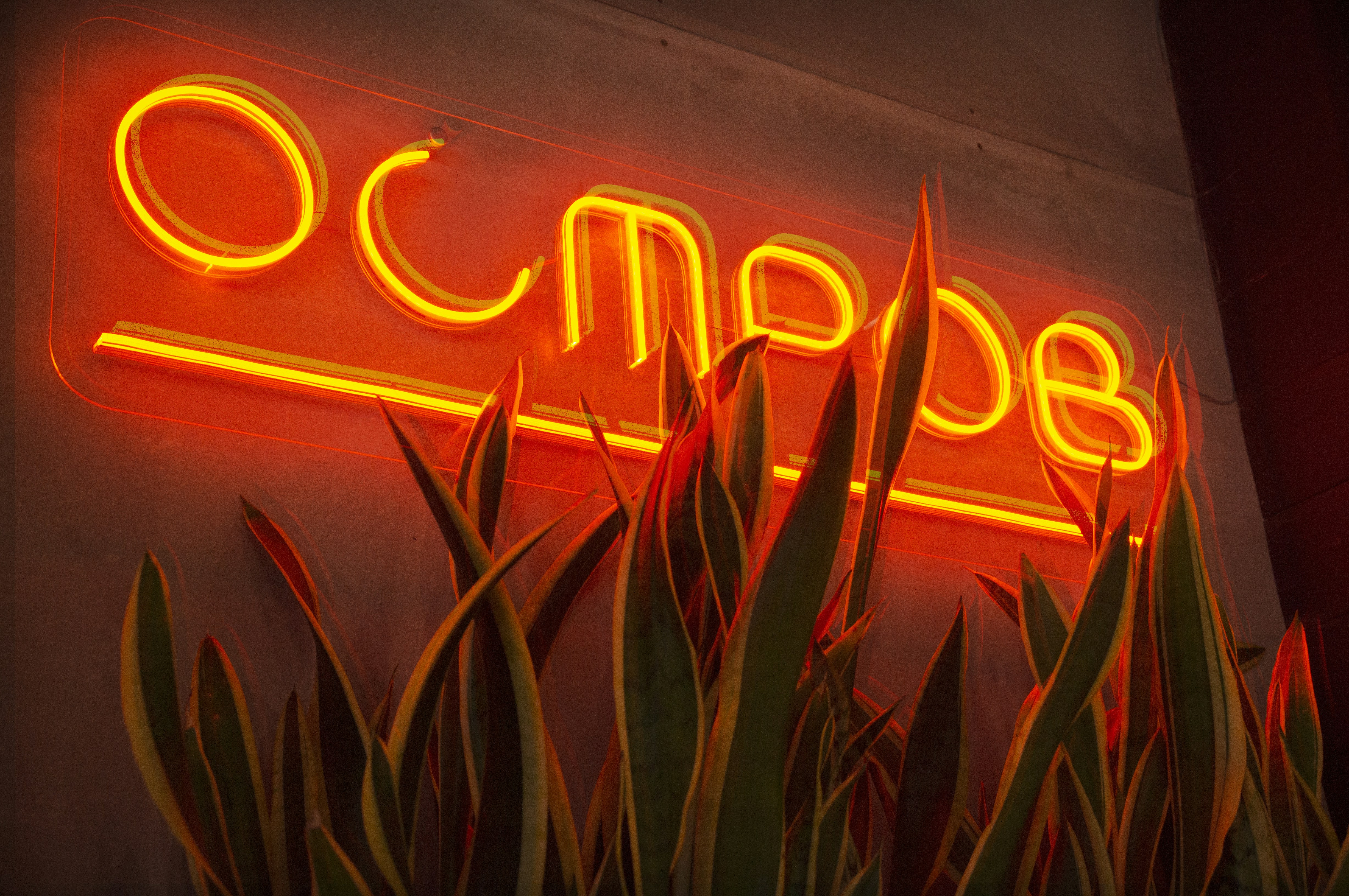 A neon sign that reads omepo on it