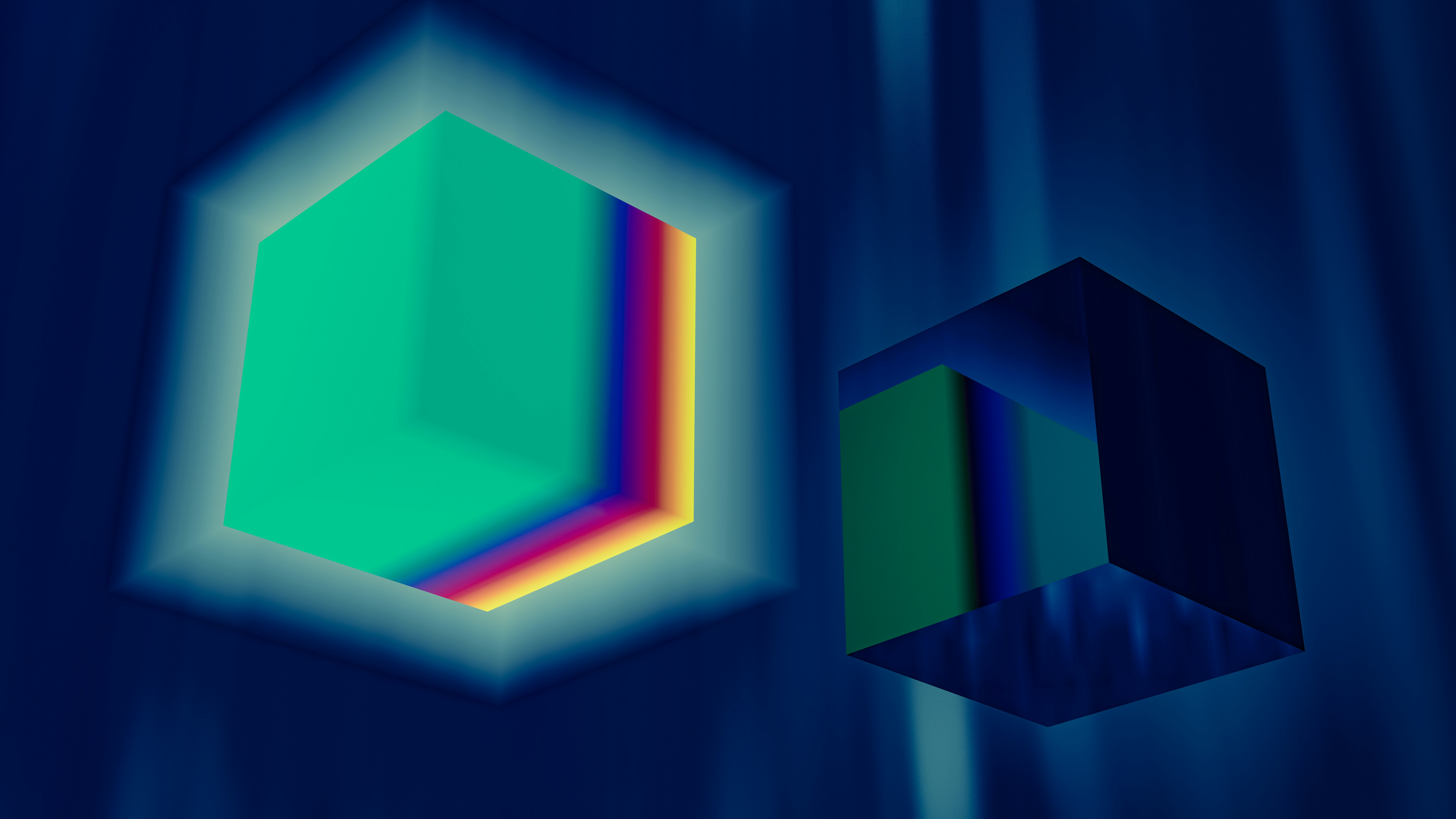 A blue background with three different shapes