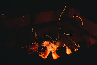A close up of a fire in the dark