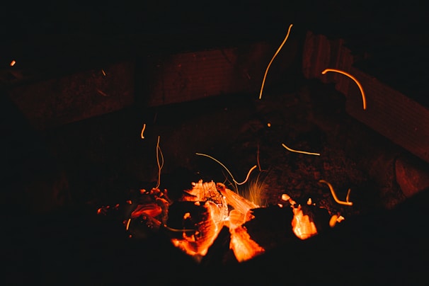A close up of a fire in the dark